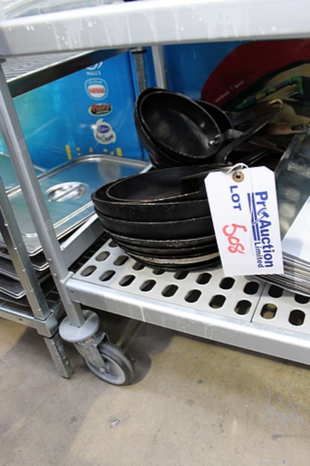 Various sizes of skillets and frying pans
