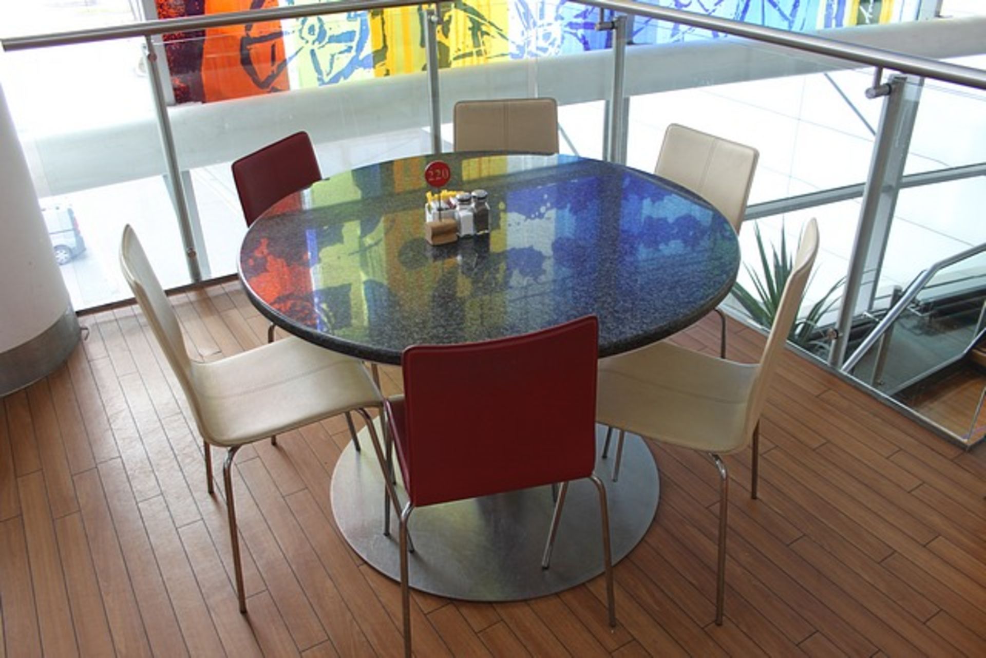 Circular Granite stone restaurant table1200mm diameter on steel pedestal base 800mm tall - Image 2 of 2