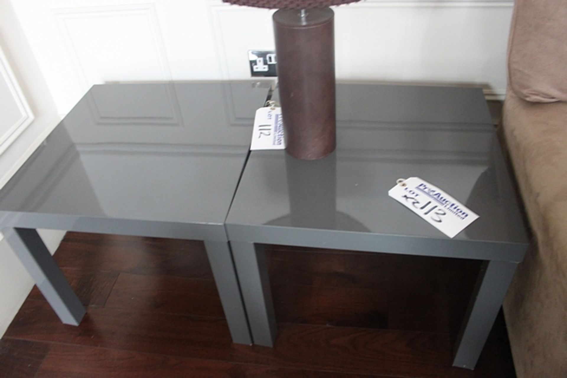 A pair of gloss side tables 550mm x 550mm