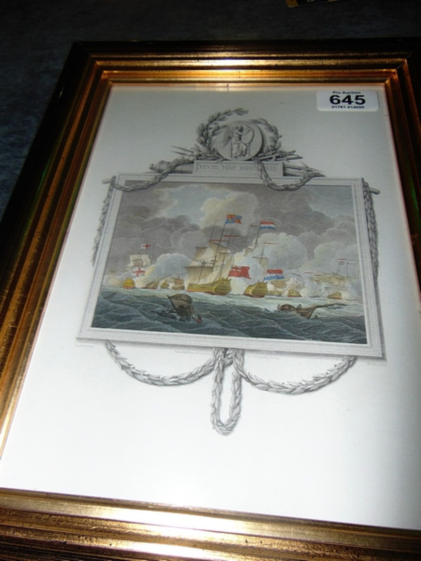 A set of lithographs naval scenes brown wood and gilt frame 340mm x 440mm - Image 2 of 2