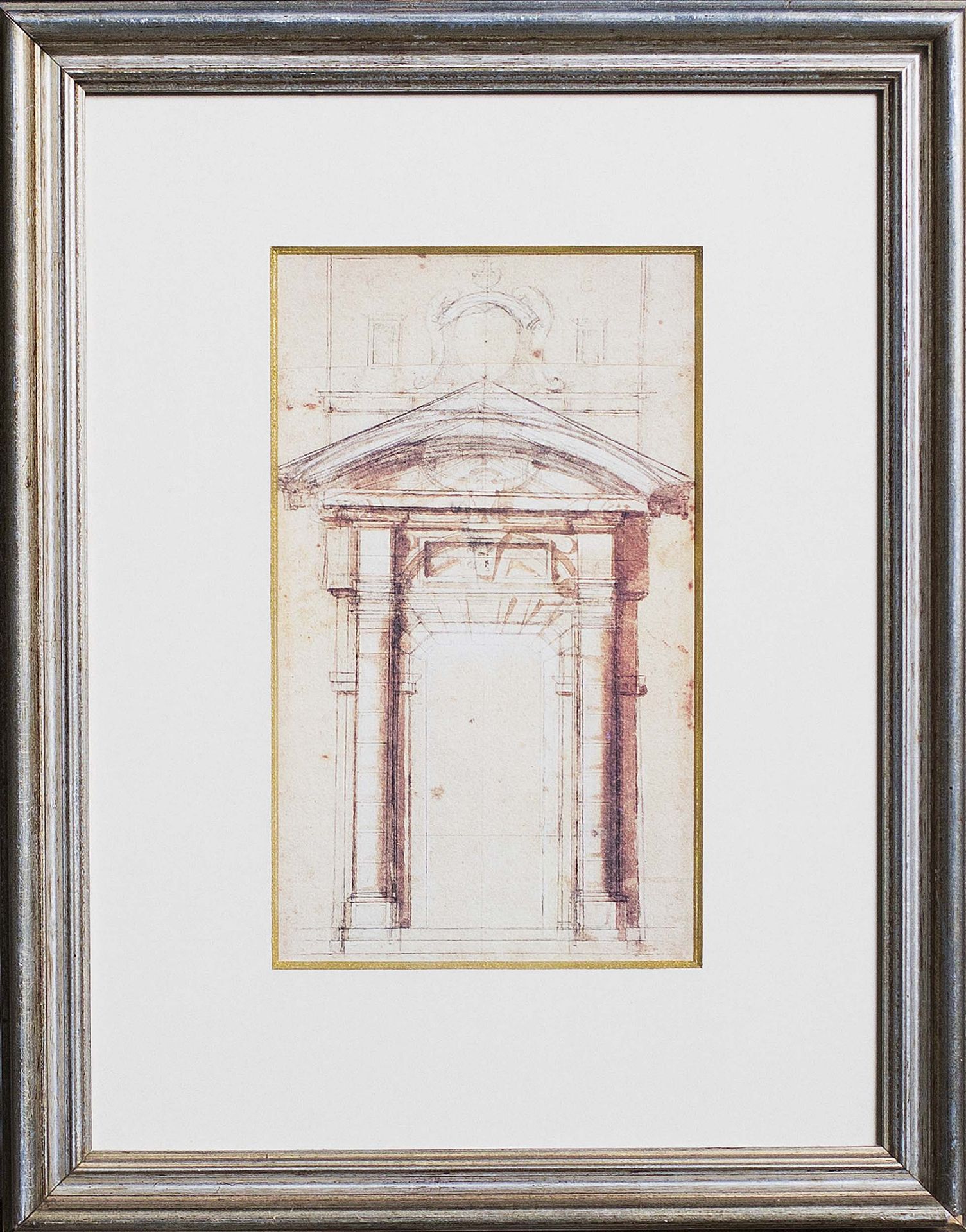Series of six prints of a Roman temple entrance in a silver frame 49 x 39cm - Image 3 of 6