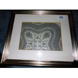 A pair of framed etchings depciting fabric patterns gold frame 480mm x 400mm