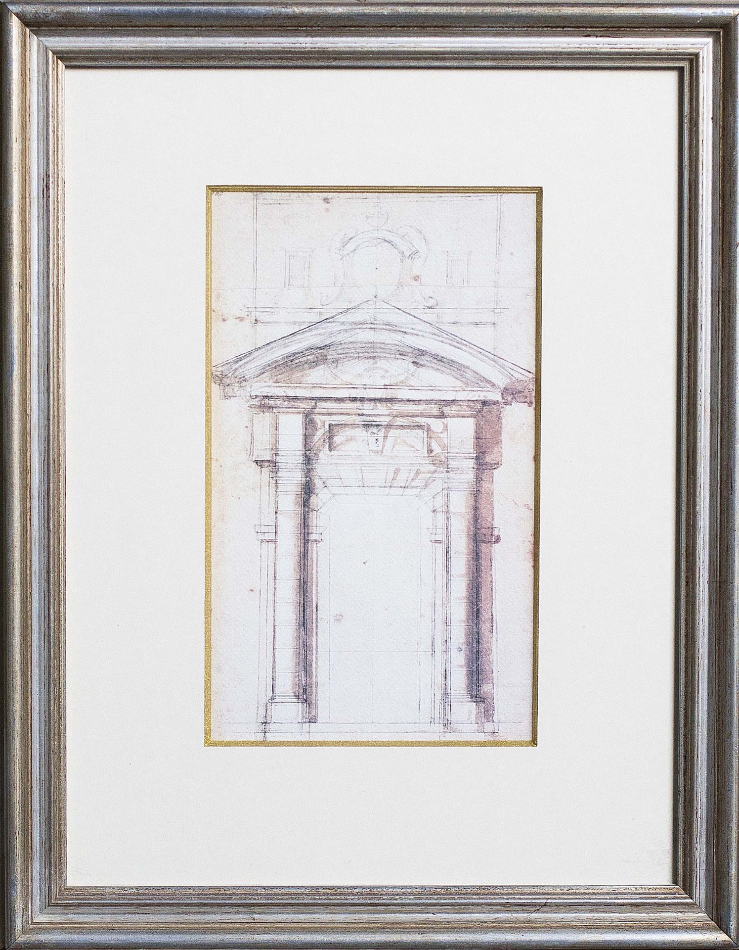 Series of six prints of a Roman temple entrance in a silver frame 49 x 39cm - Image 5 of 6