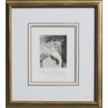 Portrait print of a little girl titled Infancy of a young child in a white dress with a blue bow