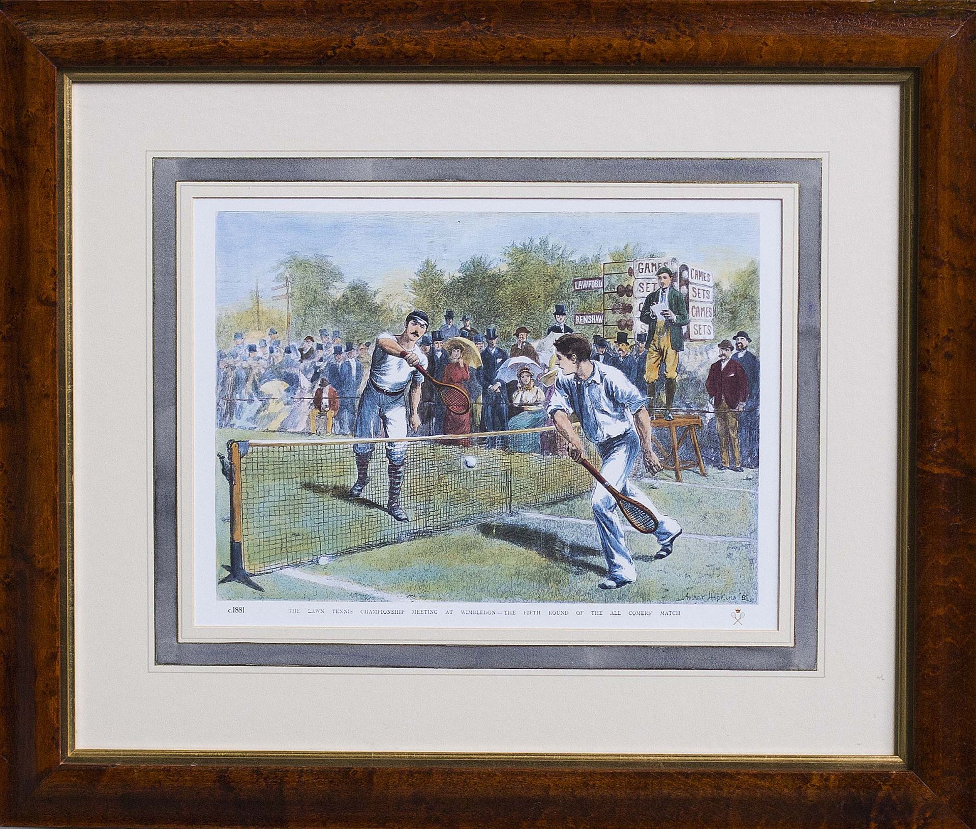 Set of two coloured engraving Afternoon Tea at a Lawn Tennis Club Tournament By: Edward Frederick