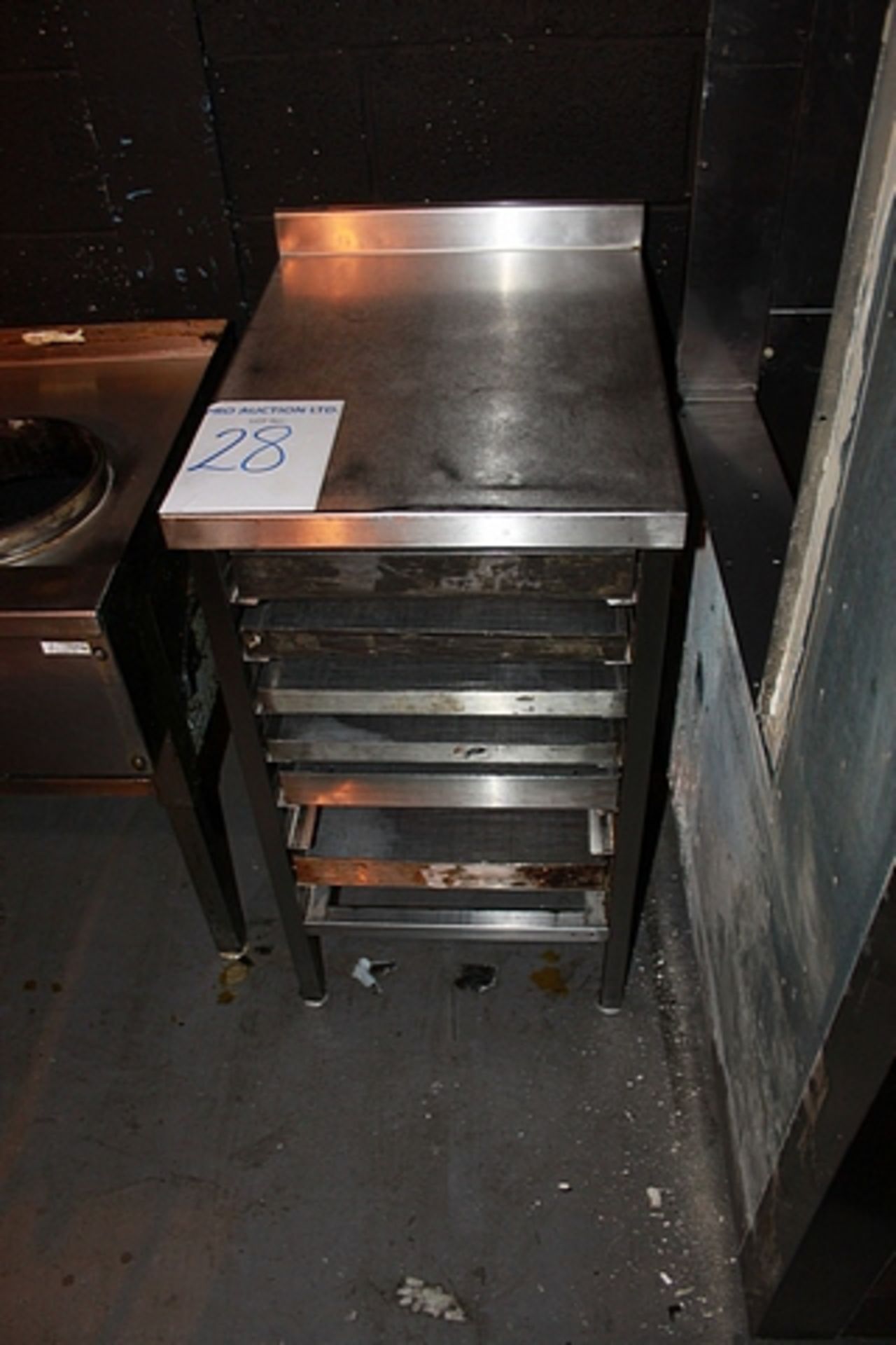 Stainless steel preparation table with upstand and 8 rack storage under 500mm x 650mm