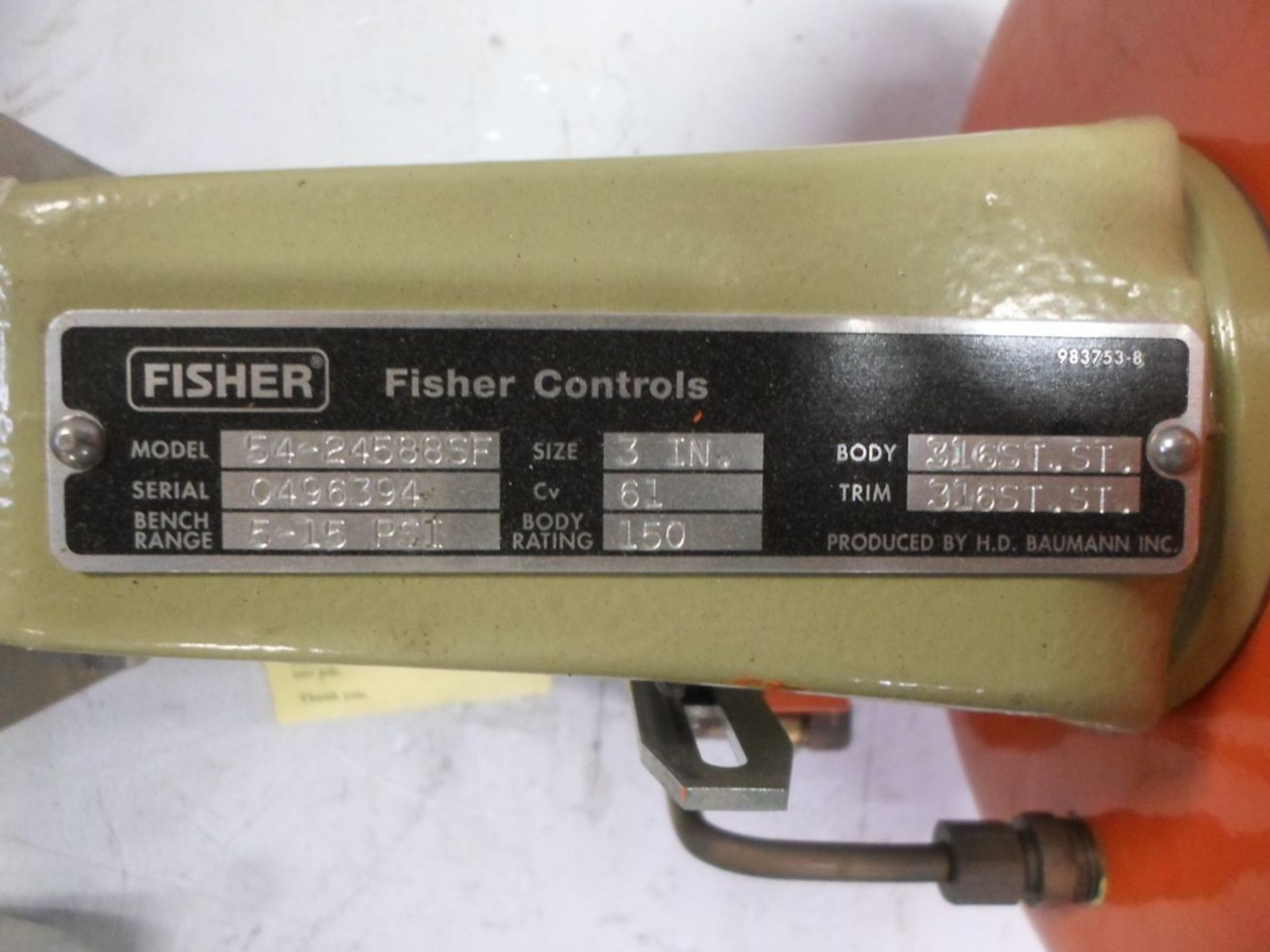 FISHER CONTROLS 3" CLASS 150 CF8M ACTUATED VALVE BENCH RANGE 5-15 PSI - Image 2 of 2