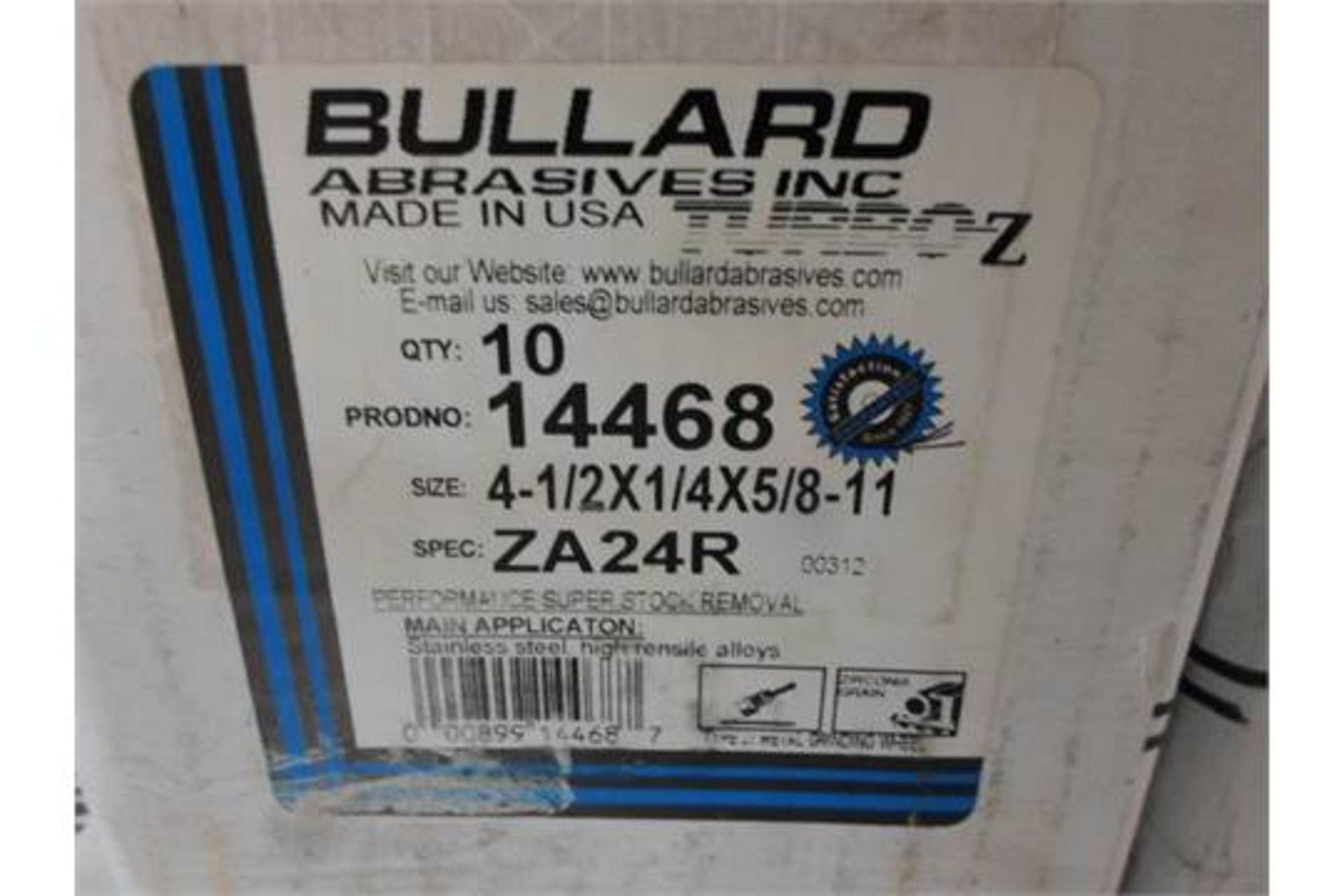 LOT OF EIGHT BOXES BULLARD 14468 GRINDING WHEELES 4-1/2X1/4X5/8-11 BOX OF 10 - Image 2 of 2