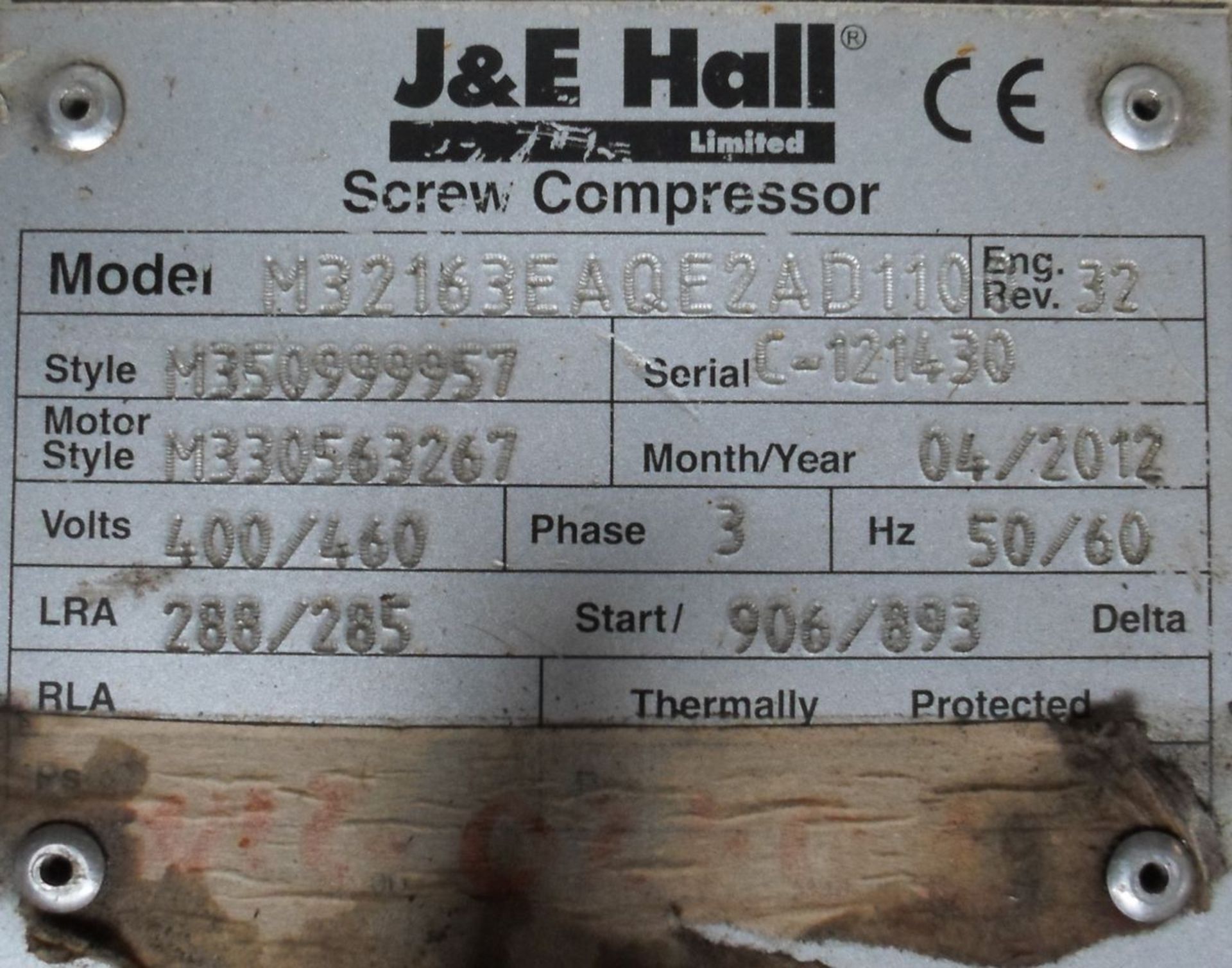 J&E HALL LIMITED SCREW COMPRESSOR M32163EAQE2AD11 3 PHASE 400/460V - Image 4 of 4