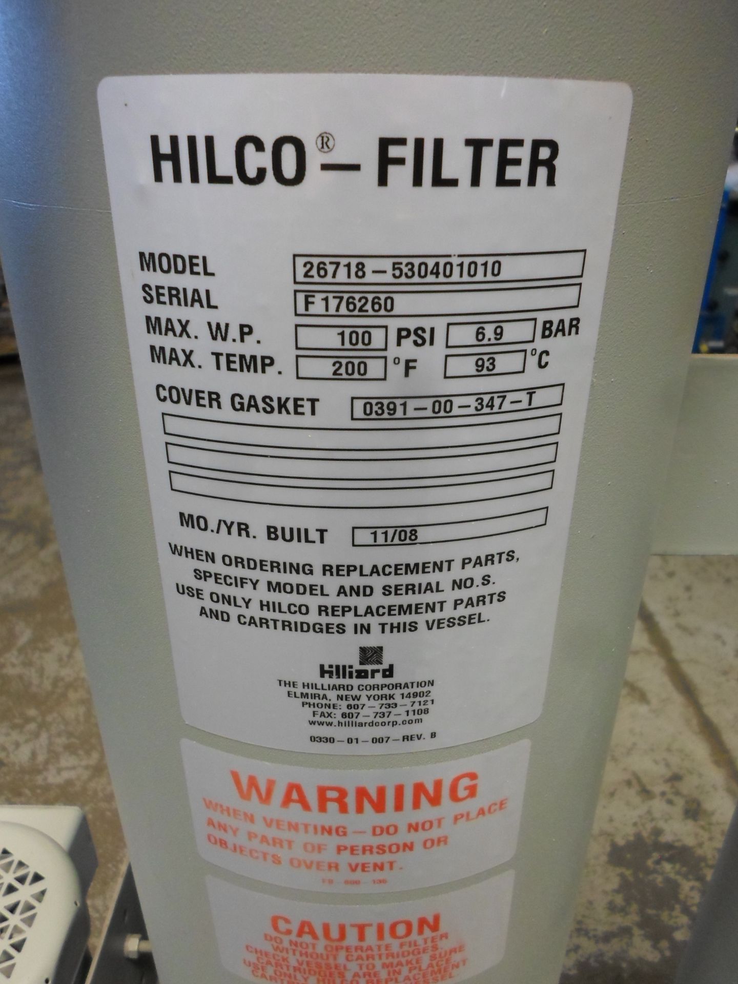 NEW 1/4 HP HILCO-FILTER OIL 26718-530401010 2008 MAX. W.P. 100PSI 6.9 BAR - Image 2 of 3