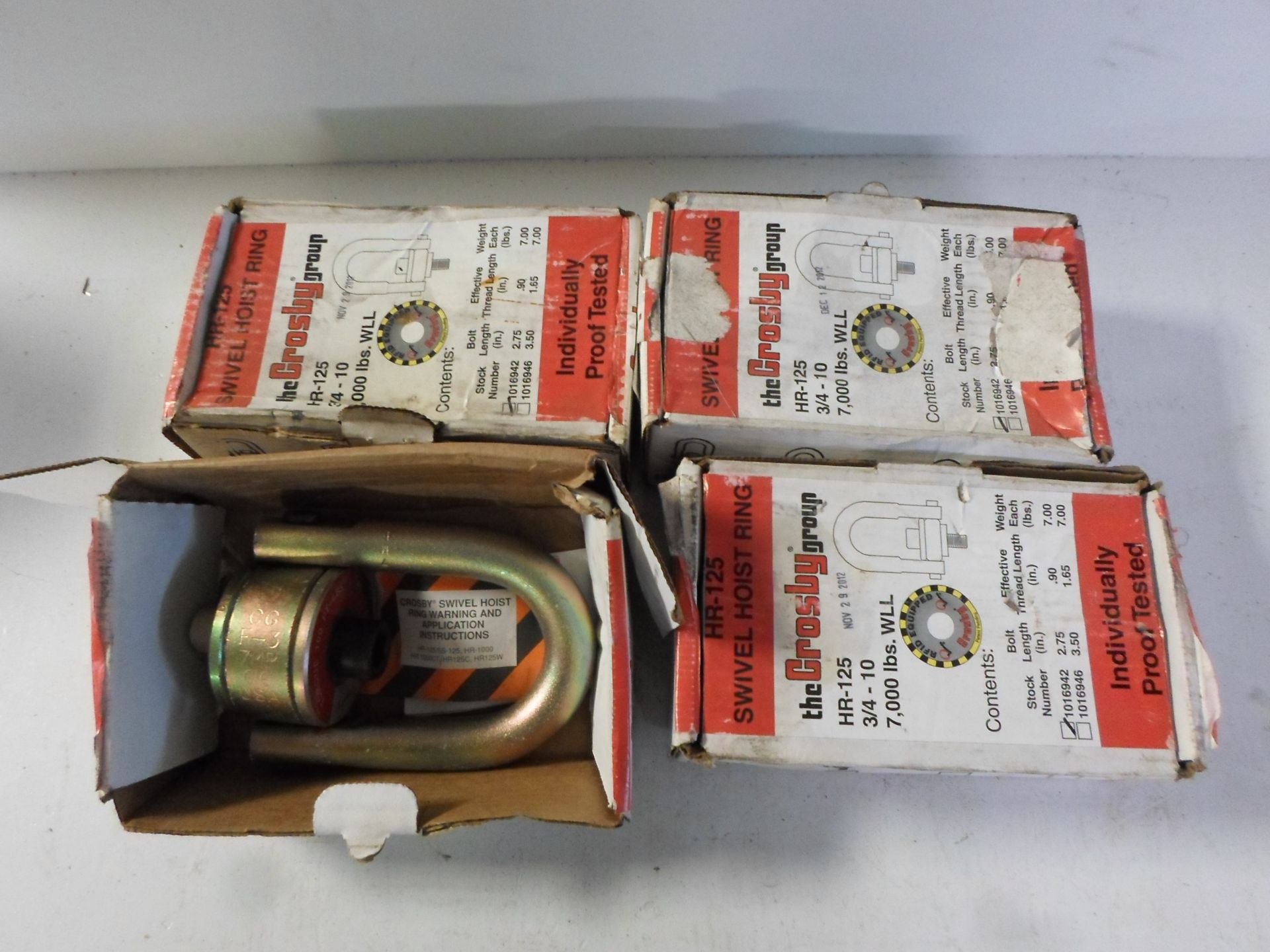 LOT OF FOUR SWIVEL HOIST RING HR-125 THE CROSBY GROUP 7,000 LBS ON IN EACH BOX