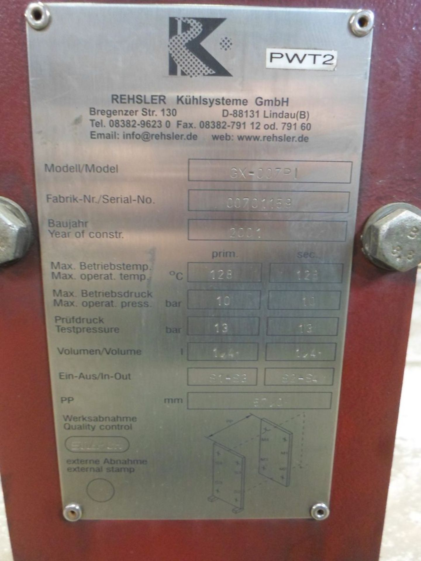 REHSLER HEAT EXCHANGER GX-007P1 2001 - Image 2 of 2