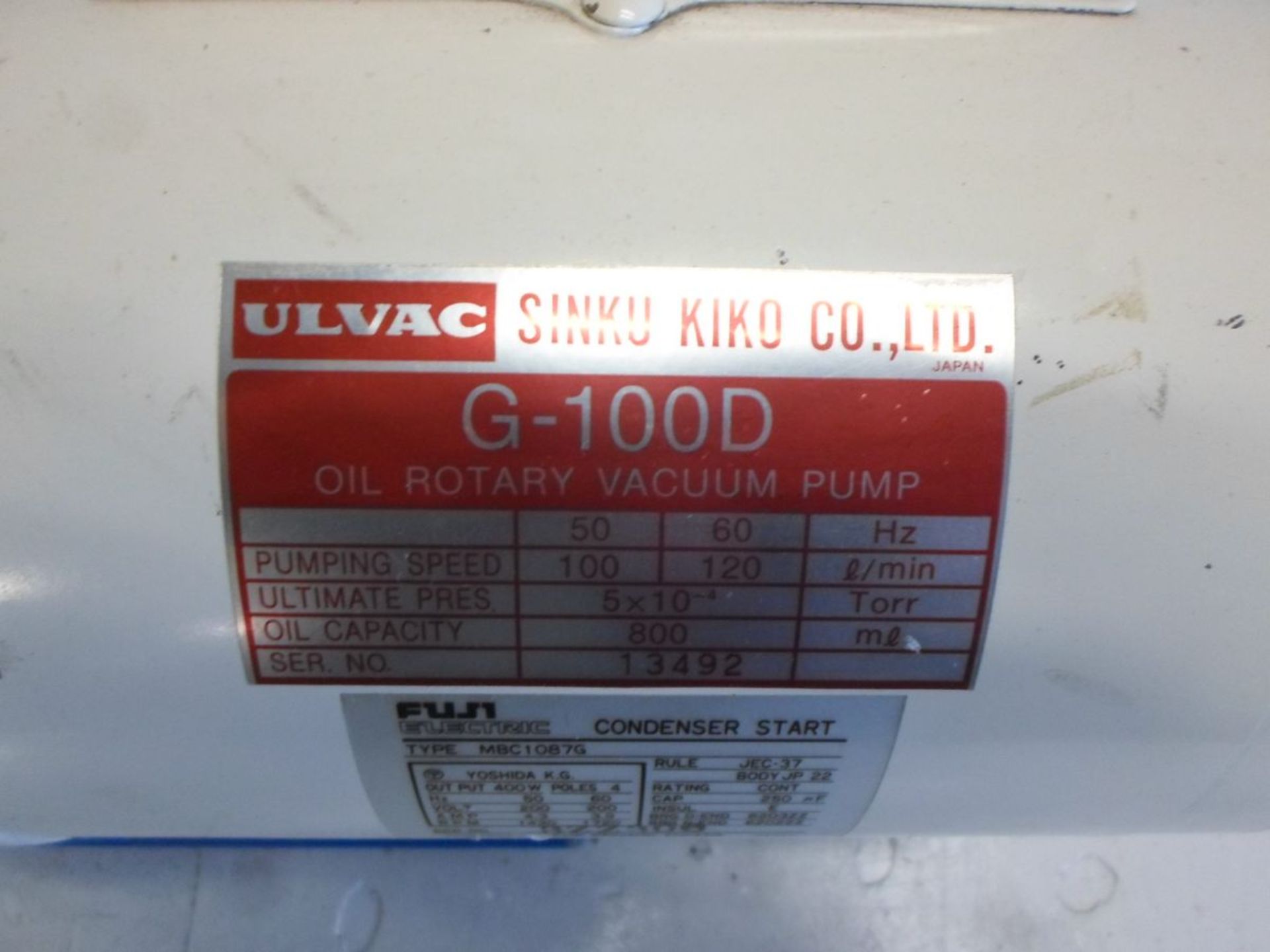 ULVAC G-100D OIL ROTARY VACUUM PUMP PUMPING SPEED 100/120 L/MIN W/ ULVAC OIL MIST TRAP OMT-100 - Image 2 of 3