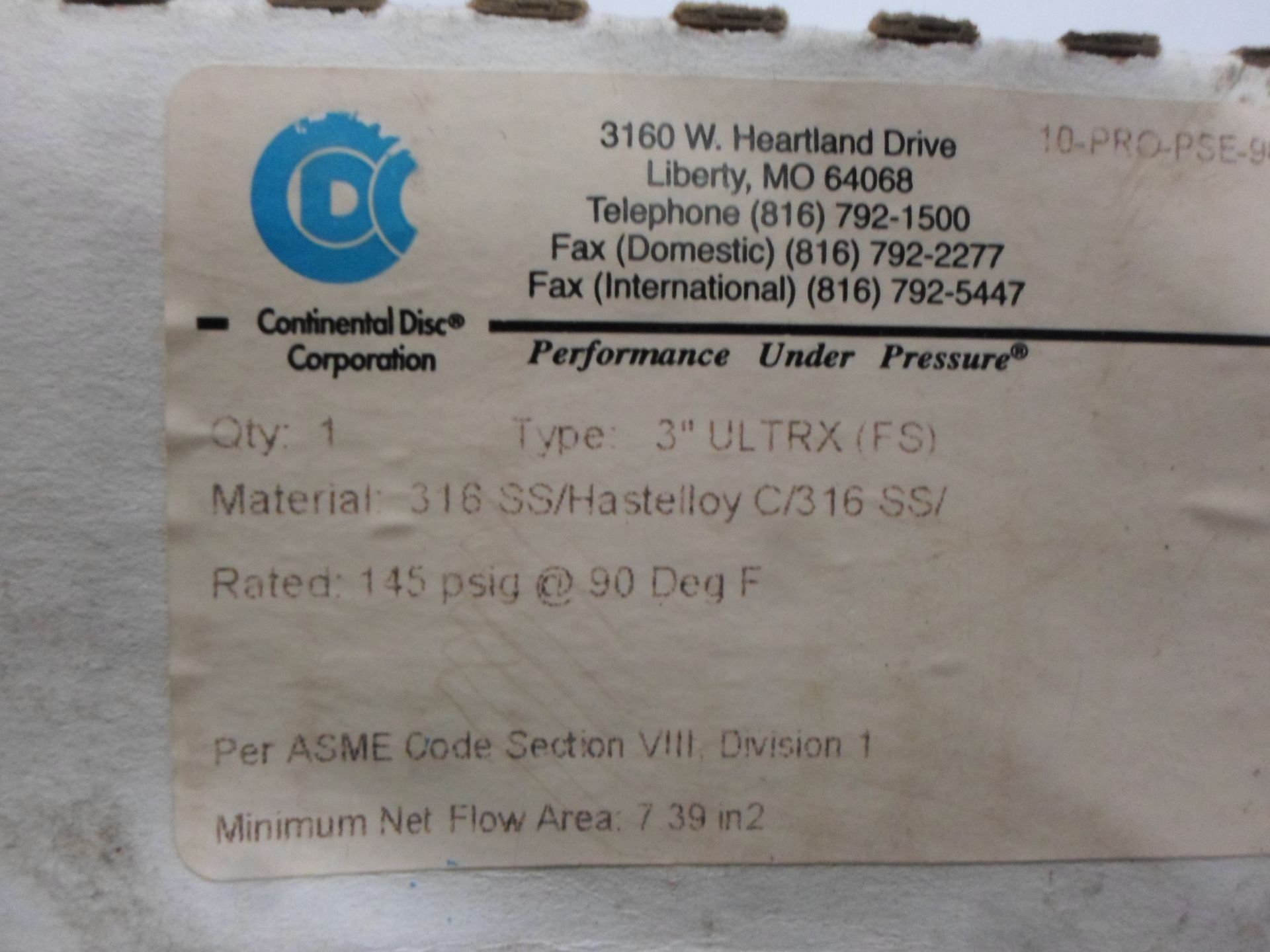 Continental Disc Corporation 3" ULTREX FS 10-PRO-PSE-9039B - Image 3 of 3