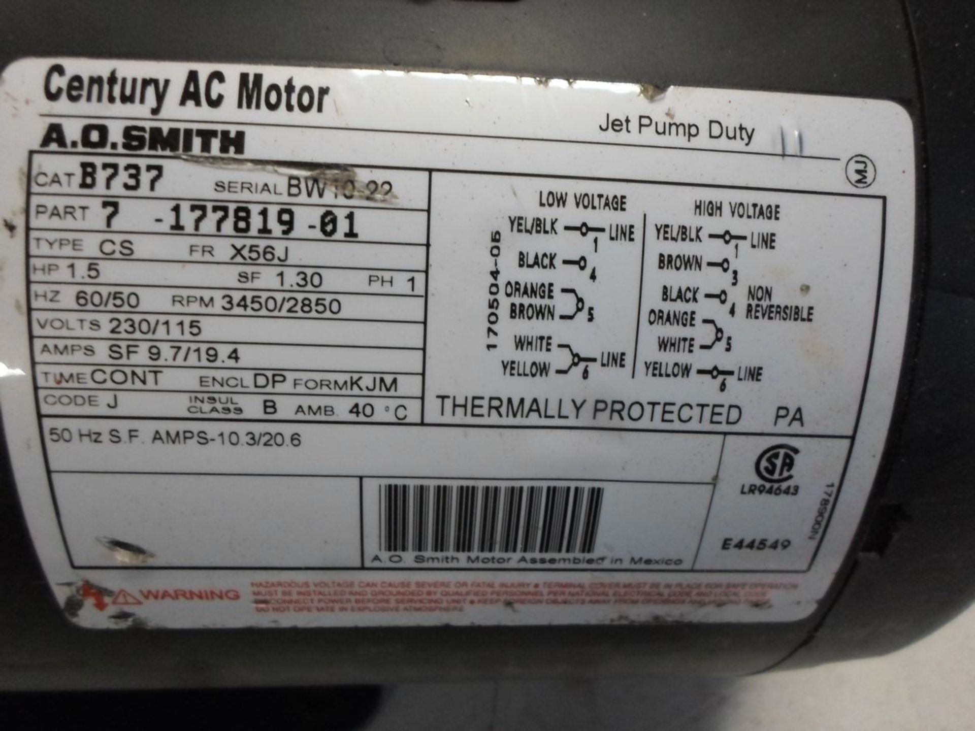 CENTURY AC MOTOR A.O.SMITH B737 1.5HP - Image 2 of 2