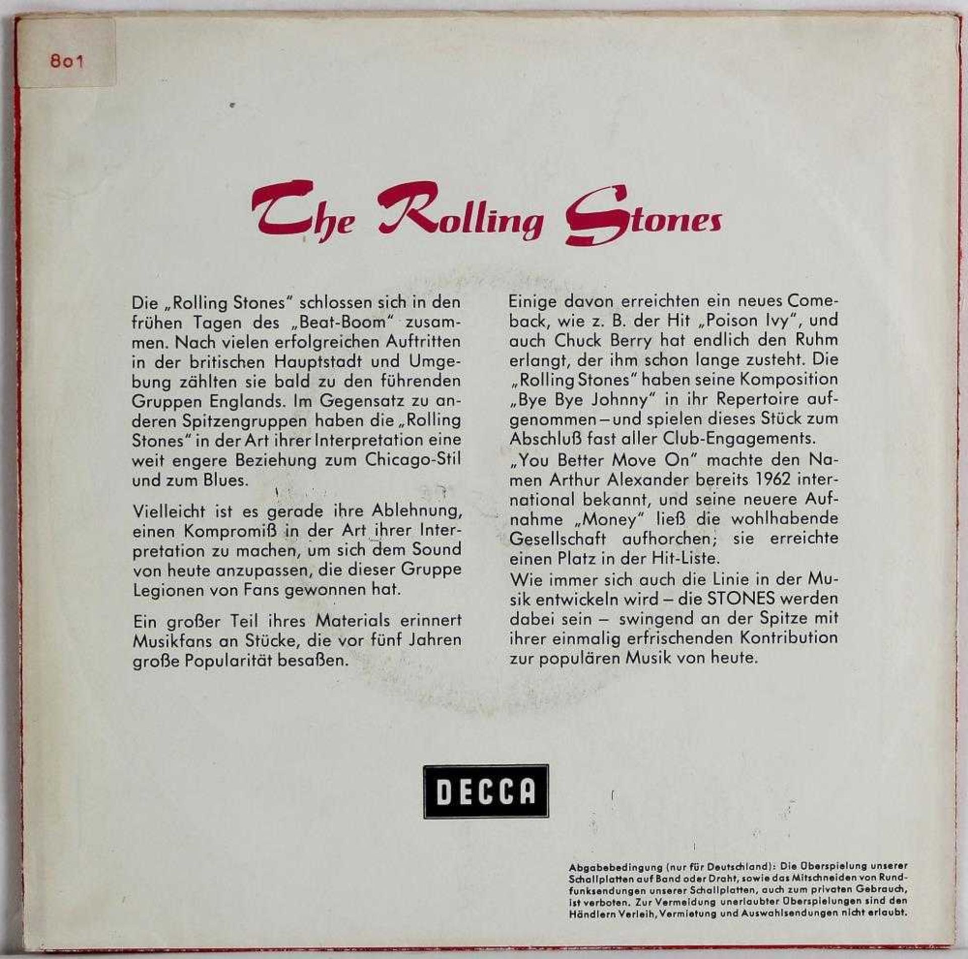 The Rolling Stones It´s All Over Now, Tell Me. Single, Decca DL 25144. (deutsche Erstpressung 1964). - Image 2 of 4
