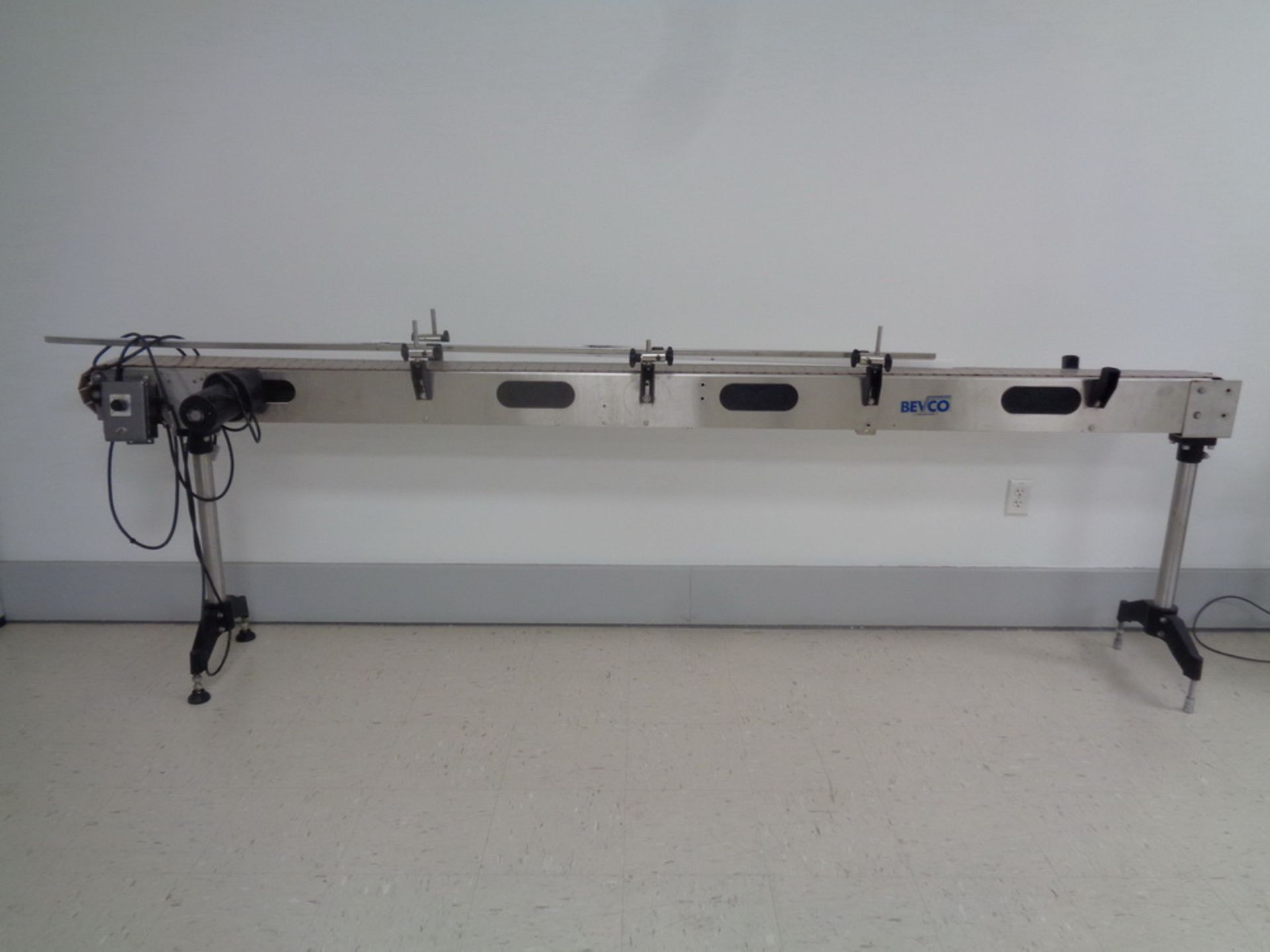 BEVCO TABLE TOP CHAIN CONVEYOR SECTION, 4.5” WIDE X 10’ LONG, STAINLESS STEEL CONSTRUCTION