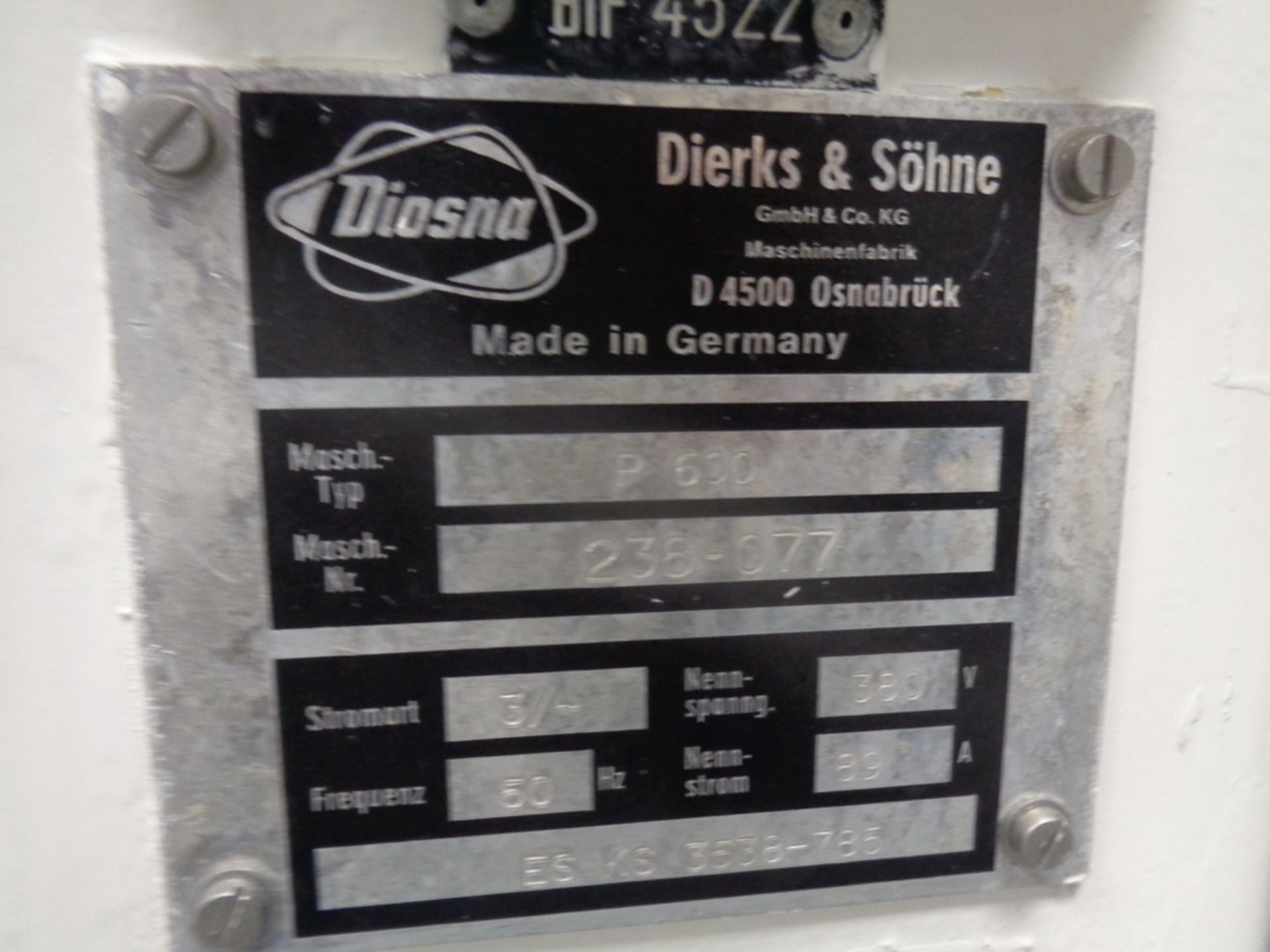 DIOSNA 600 LITER CAPACITY HIGH SHEAR GRANULATOR, MODEL P600, SERIAL NUMBER 238-077. - Image 7 of 18