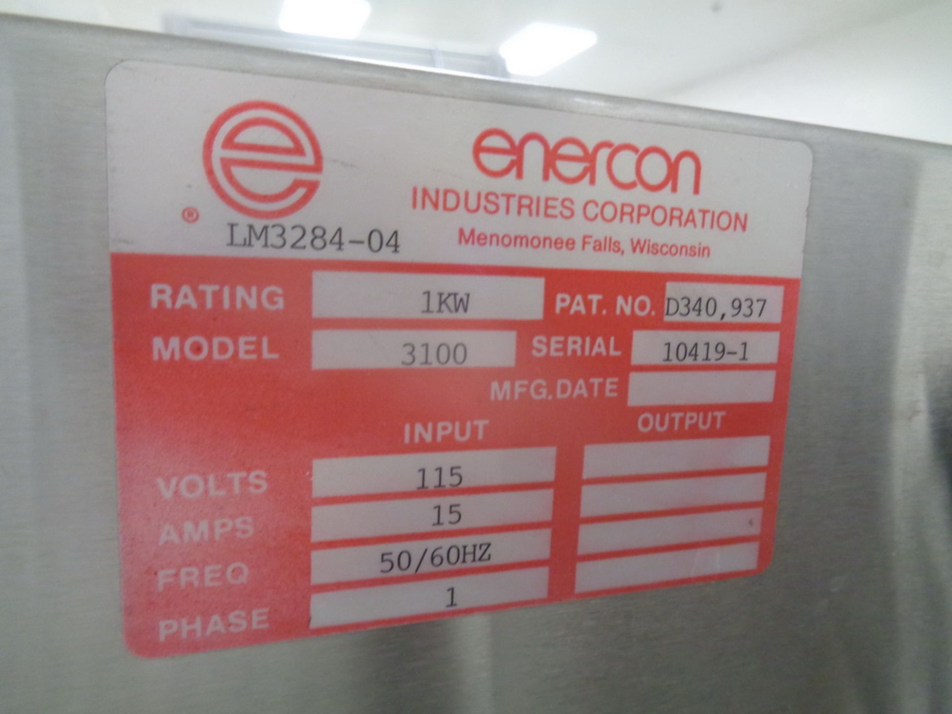 ENERCON INDUCTION CAP SEALER, MODEL LM3284-04, SERIAL NUMBER 10419-1, SEE AUCTIONEER NOTE - Image 8 of 9