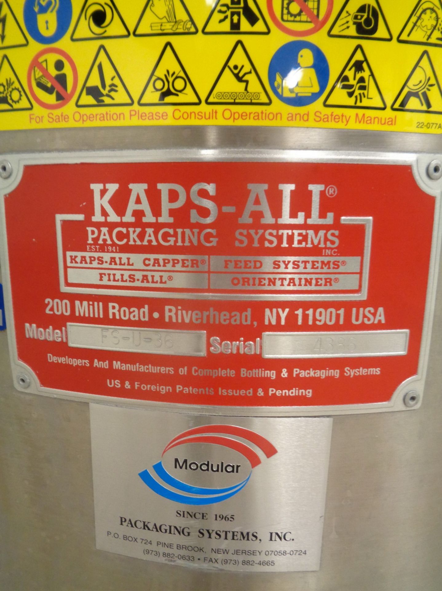 KAPS-ALL UNSCRAMBLING TABLE, 36” DIAMETER, MODEL FS-U-36, SERIAL NUMBER 4386, STAINLESS STEEL - Image 3 of 5