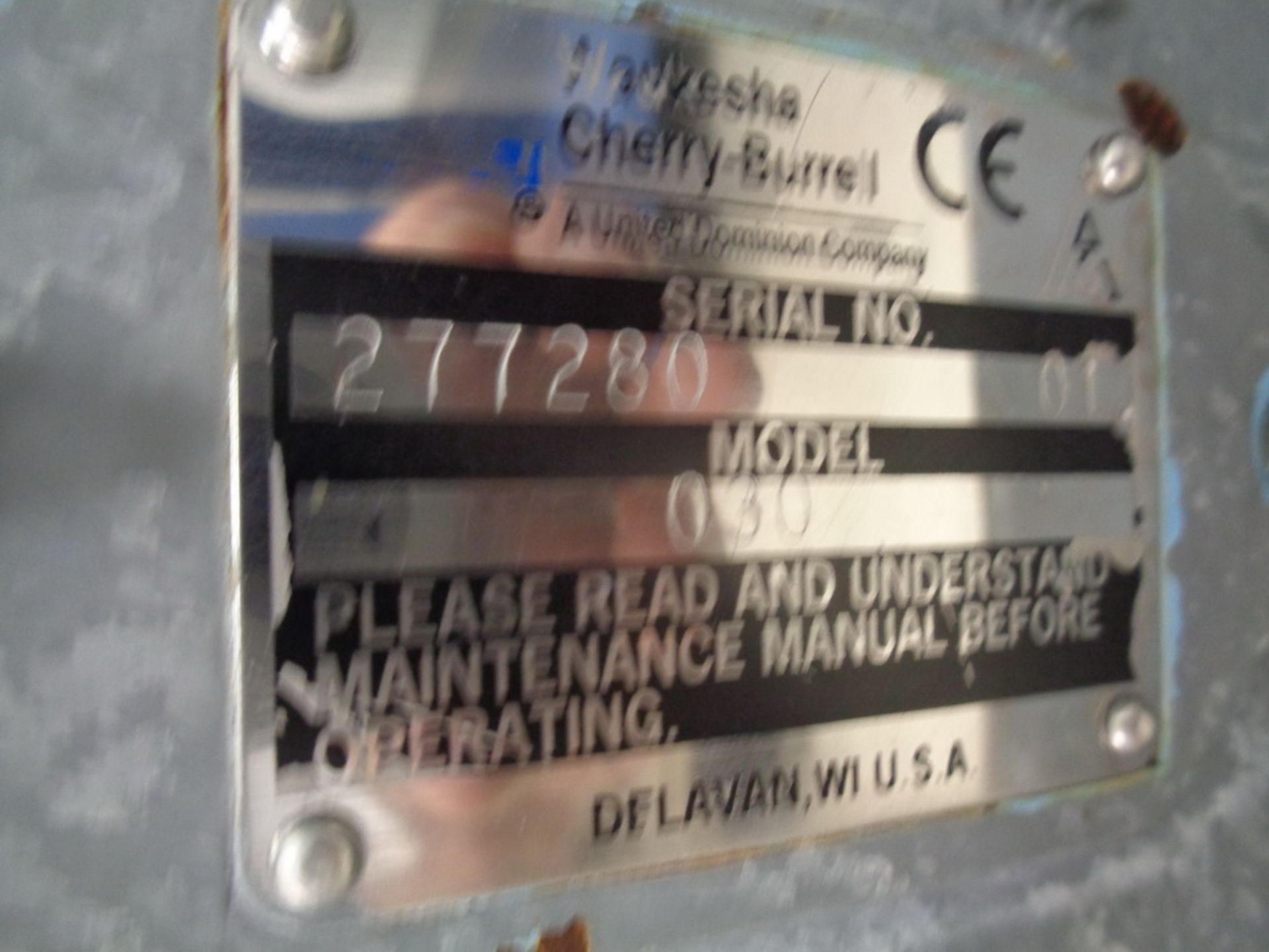 WAUKESHA POSITIVE DISPLACEMENT PUMP, MODEL 30, SERIAL NUMBER 277280, STAINLESS STEEL CONTACT - Image 3 of 5