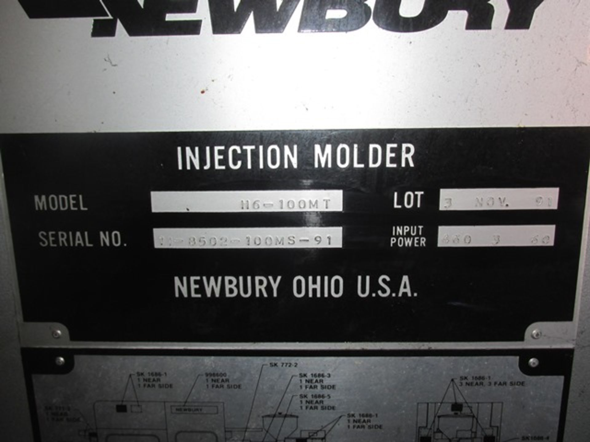 100 ton Newberry injection molder, model H6-100MT, 14" x 17" tie bar spacing, built 1991 - Image 4 of 15