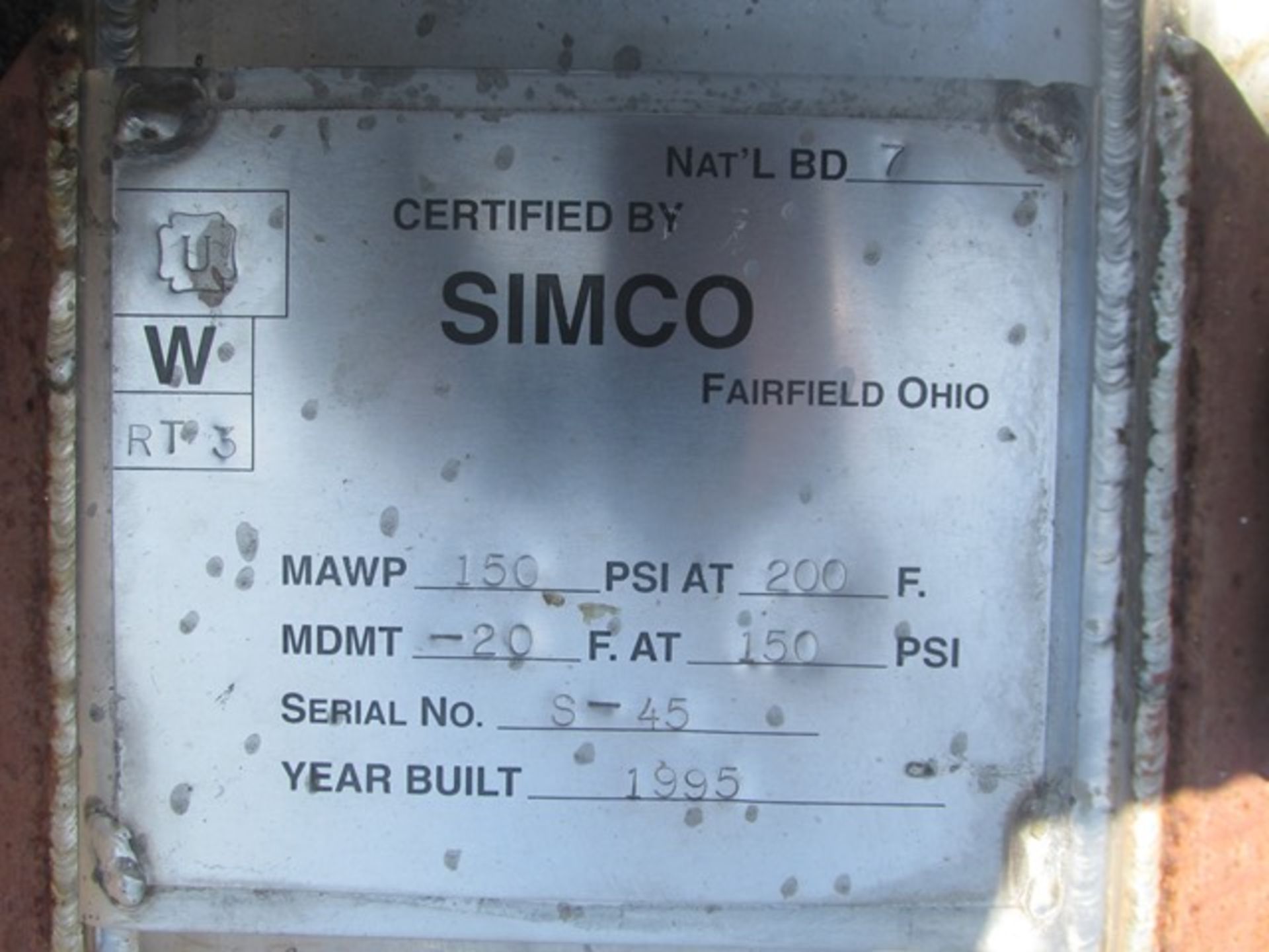 9 gallon Simco receiver tank, stainless steel construction, approx. 12" diameter x 18" straight side - Image 7 of 7