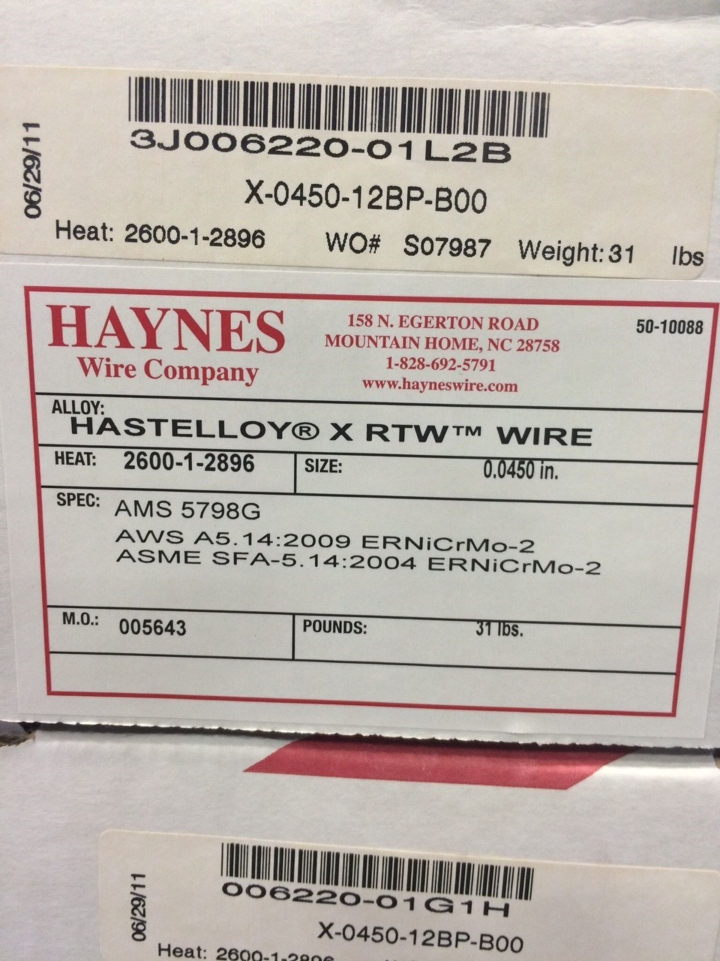 Haynes Hastelloy X RTW Weld Wire for MIG WELDING. Still on the original pallets. .045 dia.