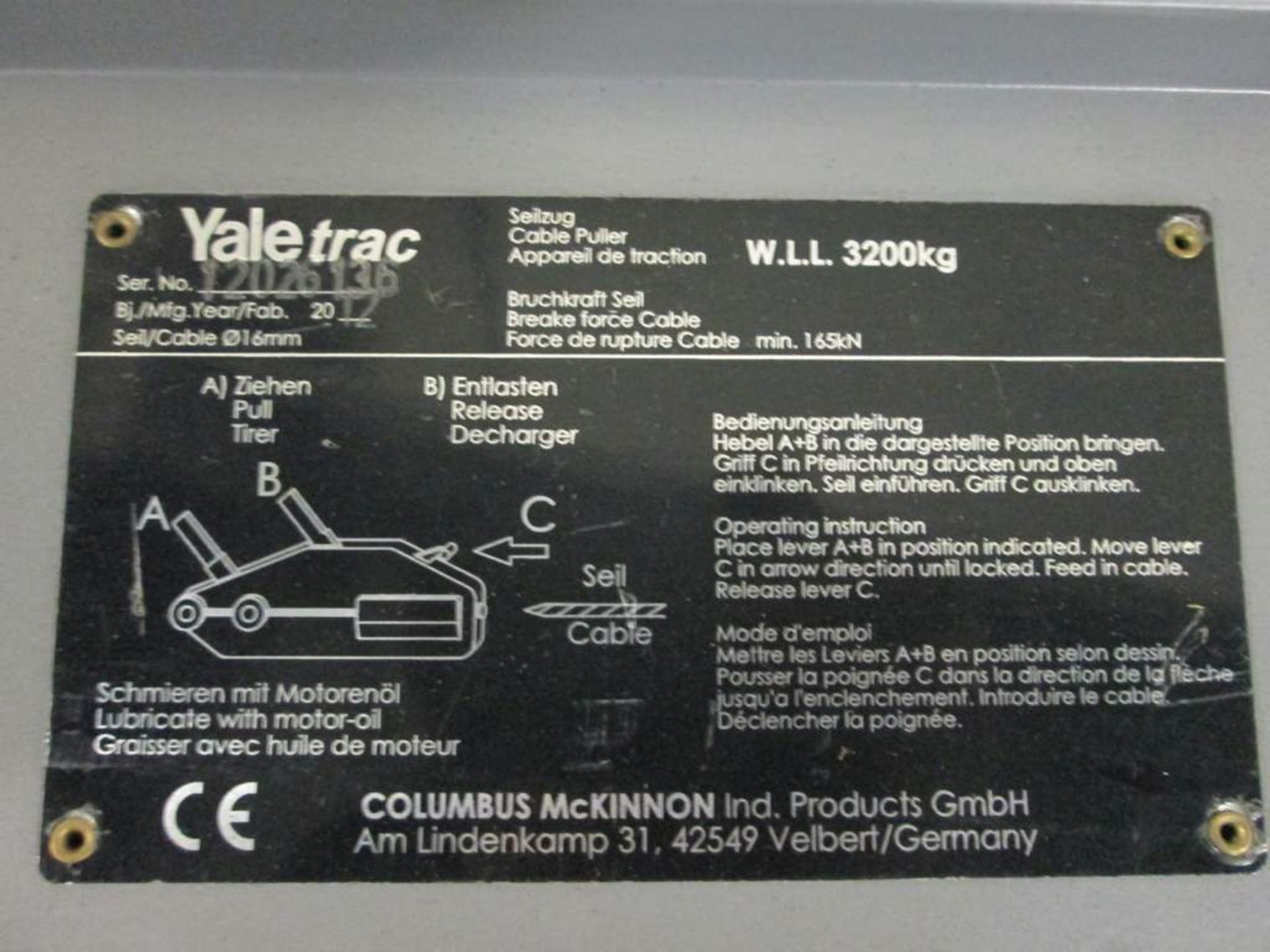 Yale track cable / wire puller 3200kg - Image 2 of 3