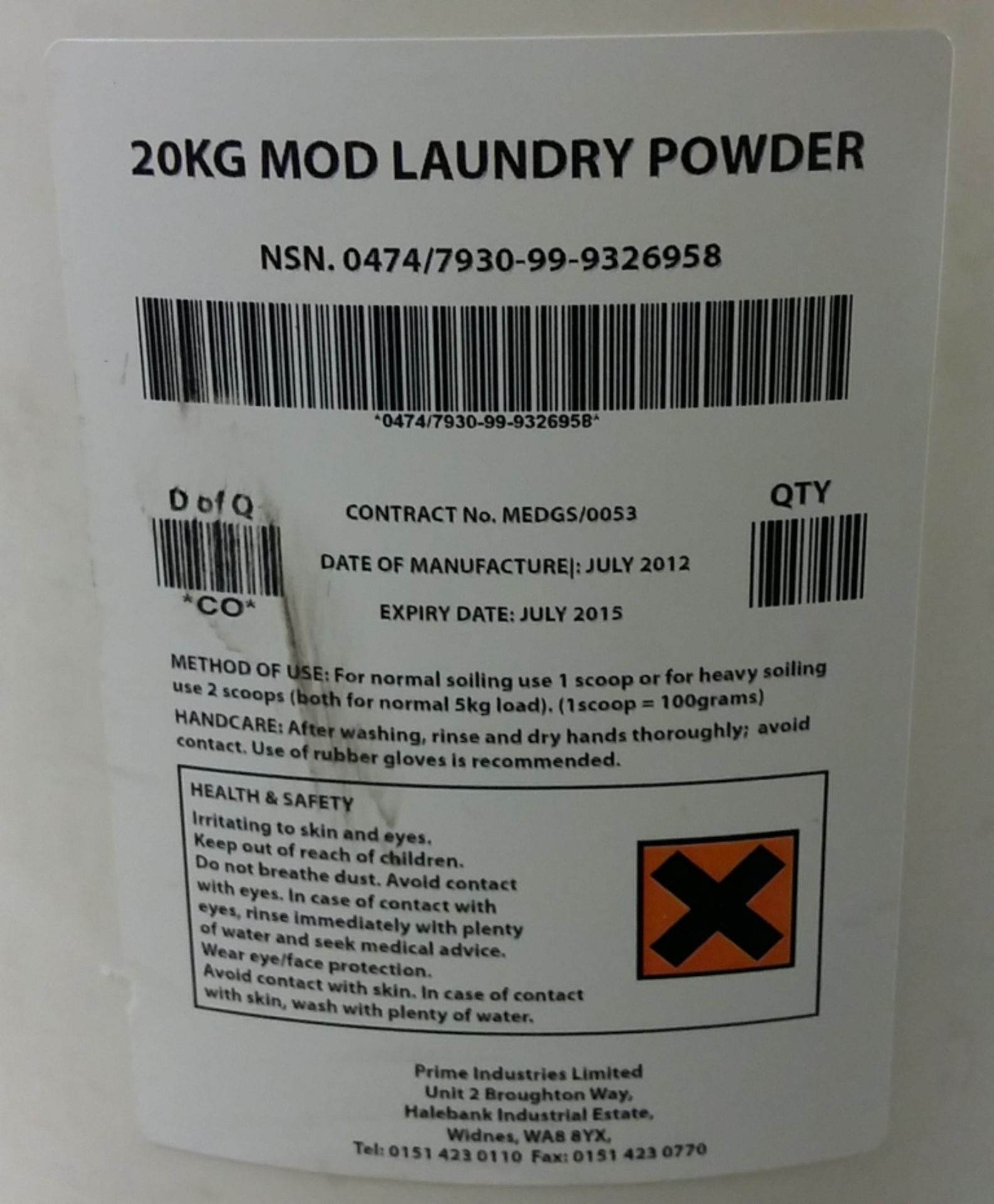 MoD laundry powder - 25kg tubs NSN 7930-99-932-6958 - 24 tubs - Image 2 of 2