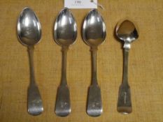 A set of four Scottish Provincial silver table spoons, William Whitecross, Aberdeen, c. 1830, fiddle