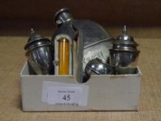 A group of silver, silver-plate etc including: a 9ct gold mounted amber cigarette holder, cased; a