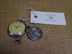 A late 19th century lady's silver fob watch, the case repousse with a floral spray, 84 grade; with a