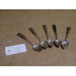 A set of five George III Scottish Provincial silver teaspoons, John Keith, Banff, c. 1800, Old