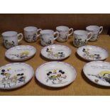 A rare set of six Royal Paragon Walt Disney Mickey Mouse series tea cups and saucers, c. 1930,