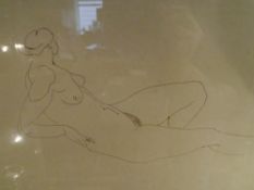 Manner of Henri Gaudier-Brzeska (1891-1915), Reclining Nude, ink sketch, framed. 32cm by 45cm