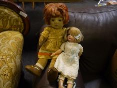 Chad Valley Bambina cloth doll, with 19th century Armand Marseille bisque headed doll (af)