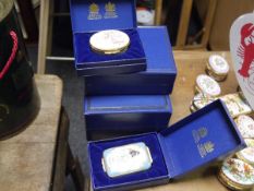Four Halcyon Days boxed enamel boxes including a pot pourri pail, bi-centenary of The Times and
