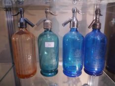 Collection of soda syphons including George Lunan pharmaceutical chemist Edinburgh