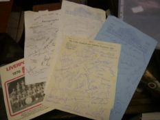 Collection of vintage football team autographed pages including Man. Utd, Celtic etc