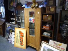 1930's oak mirror fronted wardrobe