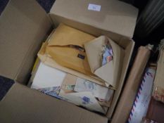 Box containing old mixed stamps in envelopes, also some covers, part album, first day covers albums