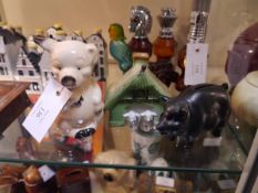 Collection of money banks including 1960's Goebel Hummel pig, Sylvac ware salt glazed pig