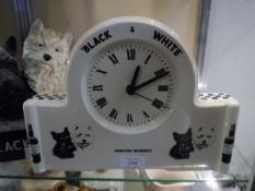 20th century earthenware black and white Scotch whisky advertising clock, Quartz movement, untested