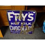 A 1930's Fry's enamel sign, white on blue, a/f 60cm square