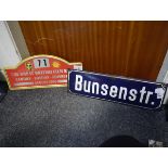 20th century German enamel street sign and a Great British Film Valley Rally 1990 sign