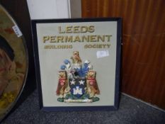 Mid 20th century Leeds Permanent Building Society wall mounted sign, 36cm x 40cm