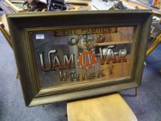 A vintage pub advertising mirror, The Famous Olde Uam Var whisky, 76cm x 56cm