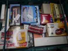 Crate containing a collection of boxed model vehicles including Corgi Classics, The Albion