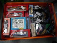 Crate containing a collection of boxed model vehicles including The Brekina Sonderserie, The